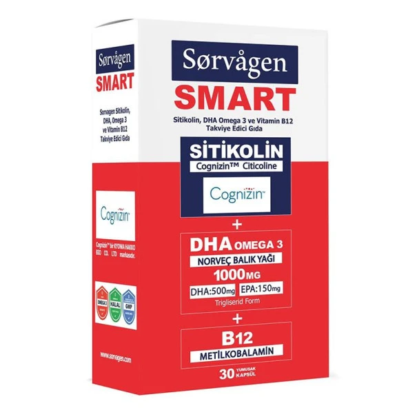Sorvagen Smart Sitikolin DHA Omega 3 B12 30 Kapsül