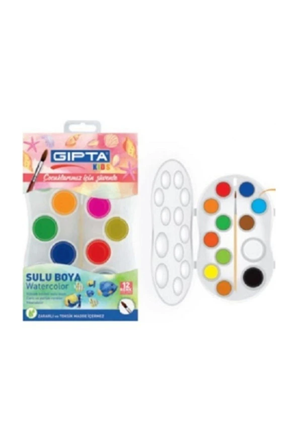 Gıpta Kıds Sulu Boya 12li Büyük ve Fırça K502