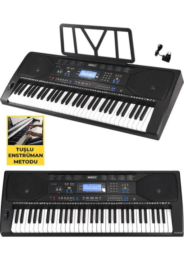 Midex Ps-4500 Tuş Hassasiyetli 61 Tuşlu Org Dijital Lcd Ekran Usb Mp3 Çanta Notalık Adaptör Dahil (300 Ses 300 Ritim) - 3