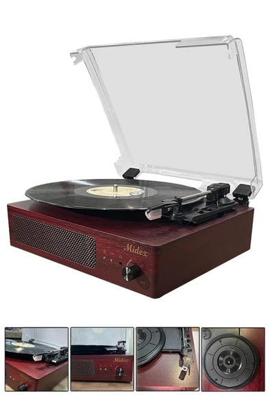 Midex Mtx-303 Nostaljik Pikap Plak Çalar (Şarjlı Bluetooth Aux Hoparlörlü 3 Devir) İğne Dahil ürün görseli 1