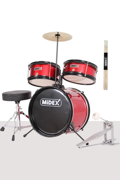 Midex CD300X-RD Akustik Junior Çocuk Baterisi Davulu Seti 5-14 Yaş İçin Full Set - Resim 2