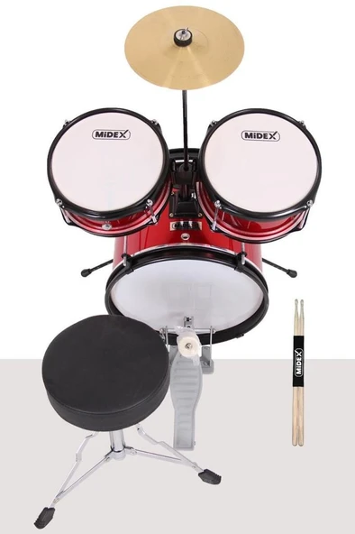 Midex CD300X-RD Akustik Junior Çocuk Baterisi Davulu Seti 5-14 Yaş İçin Full Set - Resim 4