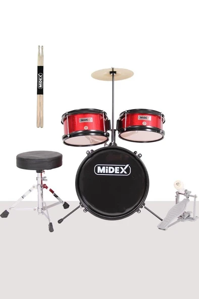 Midex CD300X-RD Akustik Junior Çocuk Baterisi Davulu Seti 5-14 Yaş İçin Full Set - Resim 3
