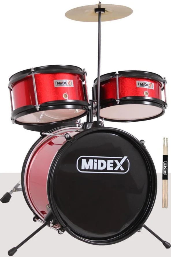 Midex Cd300x-Rd Akustik Junior Çocuk Baterisi Davulu Seti 5-14 Yaş İçin Full Set