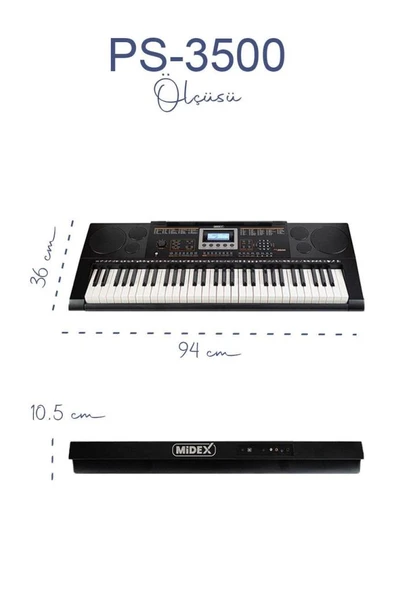 Midex PS-3500KSP Tuş Hassasiyetli 61 Tuşlu Org Sustain Pedallı (Stand Pedal Çanta Kulaklık Notalık Metod) - Resim 5