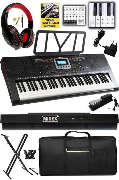 Midex PS-3500KSP Tuş Hassasiyetli 61 Tuşlu Org Sustain Pedallı (Stand Pedal Çanta Kulaklık Notalık Metod) ürün görseli 1