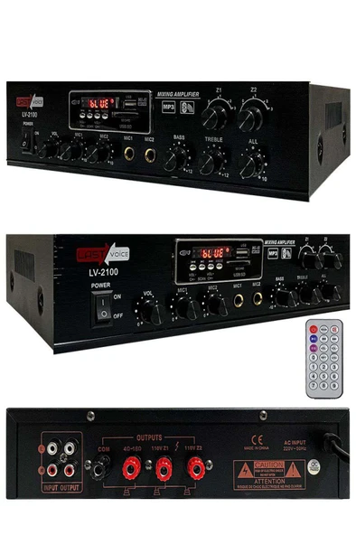 Lastvoice Lv-2100 Hat Trafolu 2 Bölgeli Stereo Anfi 2x100W Usb-Bt - Resim 2