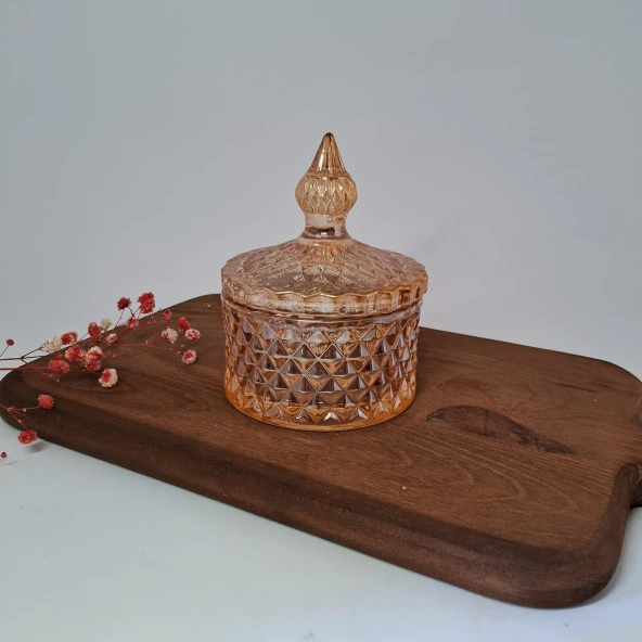 Masaüstü Cam Şekerlik Amber Kristal Drajelik 11-9 cm Bal Rengi Dekoratif Şekerlik