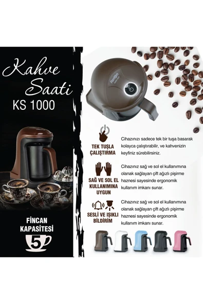 Fantom KS1000 Mavi Kahve Saati Türk Kahve Makinesi 5 Fincan Kapasiteli Sağ - Sol El Uyumlu - Resim 2