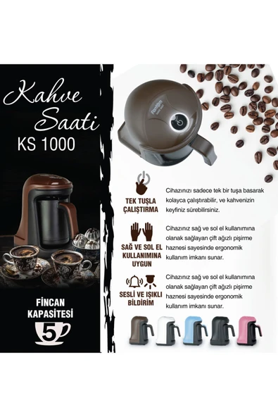 Fantom KS1000 Pembe Kahve Saati Türk Kahve Makinesi 5 Fincan Kapasiteli Sağ - Sol El Uyumlu - Resim 2