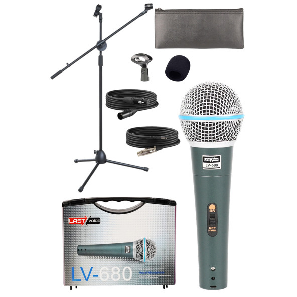 Lastvoice Lv-680ST Ayaklı Kablolu Dinamik Mikrofon (Stand Cüzdan Çift Kablo Sünger Tutacak) - 2
