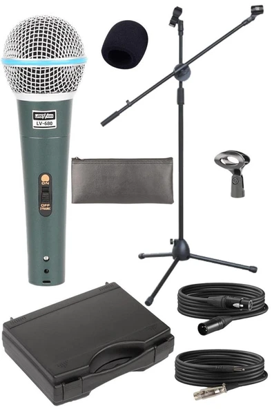 Lastvoice Lv-680ST Ayaklı Kablolu Dinamik Mikrofon (Stand Cüzdan Çift Kablo Sünger Tutacak) ürün görseli 1