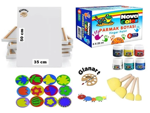 çocuklar için 35x50 tuval + parmak boyası seti yıkanabilir ( pon pon fırça lı , baskı kalıplı ) ürün görseli 1