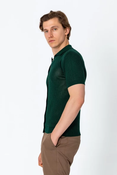 Erkek Regular Fit Örme Rahat Düğmeli Yumuşak Gömlek - 8