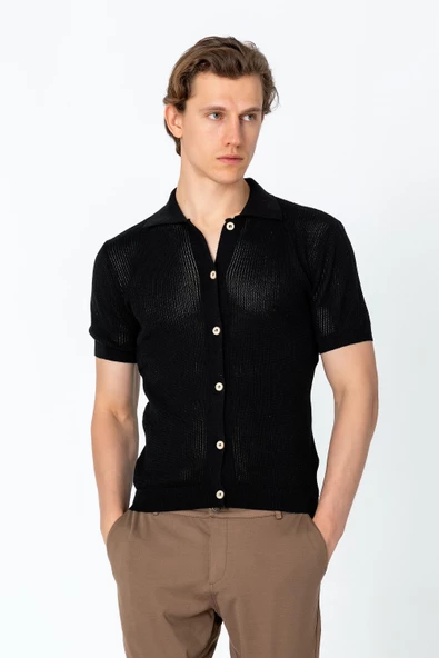 Erkek Regular Fit Örme Rahat Düğmeli Yumuşak Gömlek