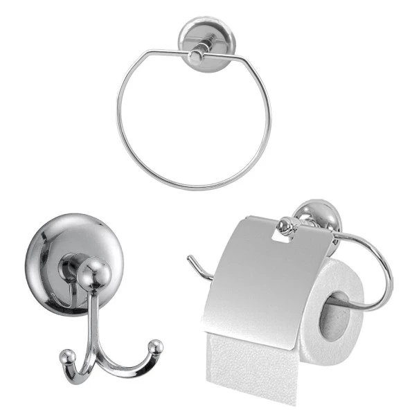 Metal Sağlam Aparat Vidalı Lavabo Banyo Wc Bez Havlu Çatal Askı Tuvalet Kağıtlık Krom 3lü Set - 5
