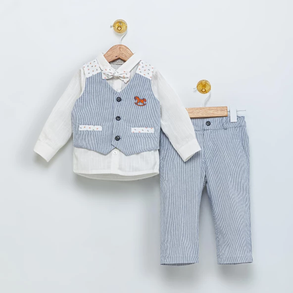 Babydola 1-5 Yaş Papyon Yelek Gömlek Pantolon Bayramlık Çocuk Takım Elbise 4'lü Set 15054