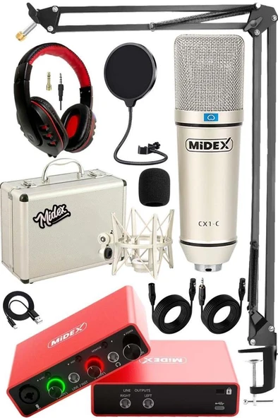 Midex Special Paket-2 Stüdyo Ekipmanları GLX-700RD Ses Kartı CX1 Mikrofon Kulaklık Stand ürün görseli