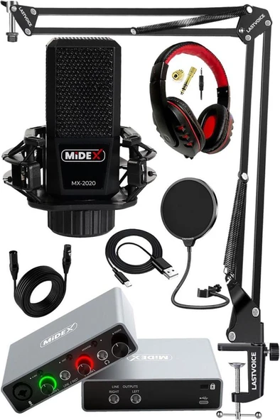 Midex Special Paket-3 Stüdyo Ekipmanları Ses Kartı Condenser Mikrofon Kulaklık Stand Full Set ürün görseli 1