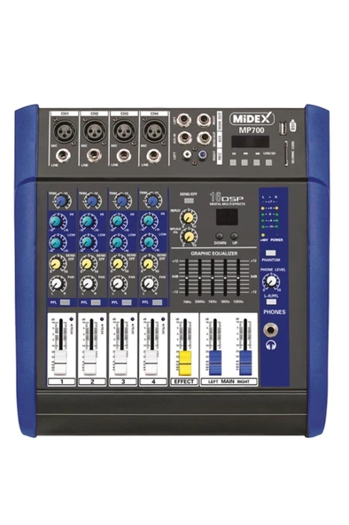 Midex MP-700 Amfili Power Mikser 2x350 WATT 4 Kanal Dsp Efekt EQ Usb ürün görseli 1