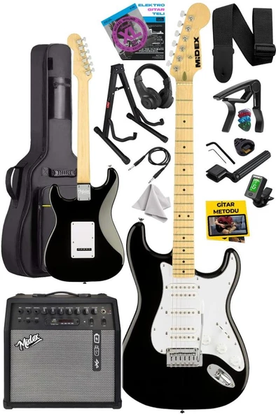 Midex RPH-40WB-50AMP Siyah Beyaz 50W Şarjlı BT Amfili Elektro Gitar Seti HSH Manyetik Maple Klavye - Resim 3