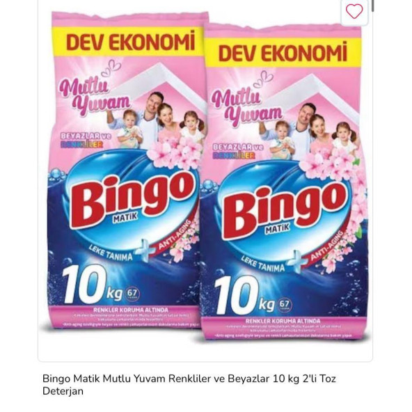 Bingo Matik Mutlu Yuvam Renkliler ve Beyazlar 10 kg 2'li Toz Deterjan