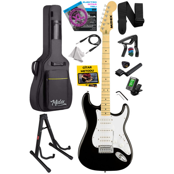 Midex RPH-40WB-ST Siyah Beyaz Elektro Gitar Seti HSH Manyetik Maple Klavye Üst Kalite