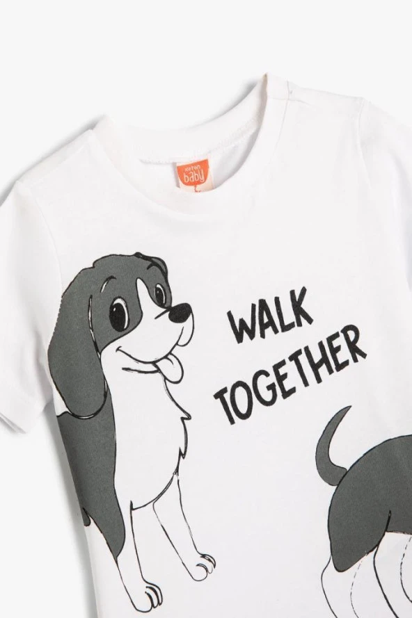 Koton Erkek Bebek Tişört Kısa Kollu Köpek Baskılı Bisiklet Yaka Pamuklu - 3