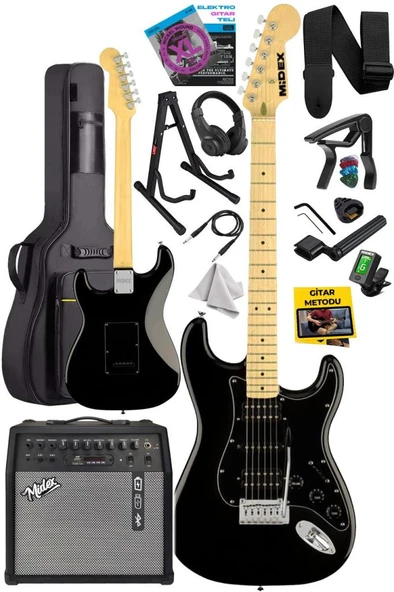 Midex RPH-40BK-50AMP Full Black 50W Şarjlı BT Amfili Elektro Gitar Seti HSH Manyetik Maple Klavye - Resim 3
