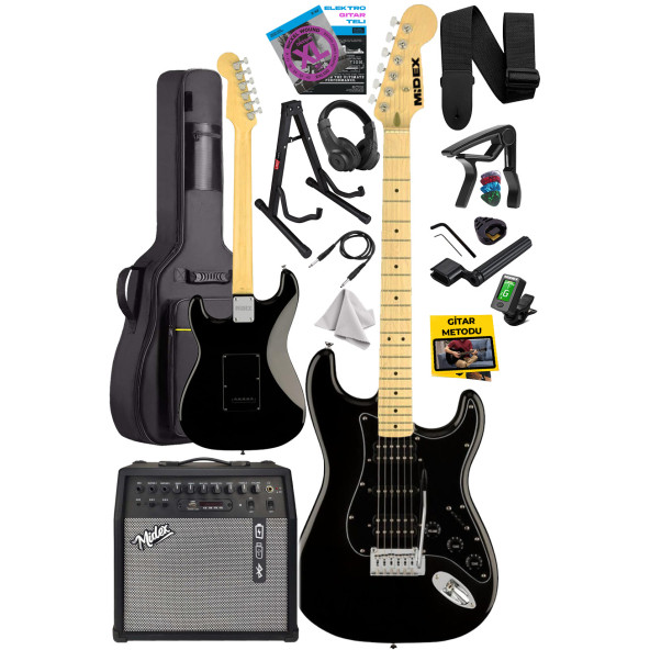 Midex RPH-40BK-50AMP Full Black 50W Şarjlı BT Amfili Elektro Gitar Seti HSH Manyetik Maple Klavye - 2