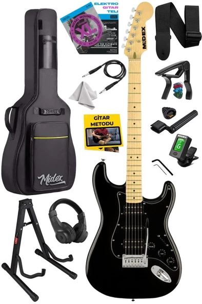 Midex RPH-40BK-ST Full Black Elektro Gitar Seti HSH Manyetik Maple Klavye Üst Kalite ürün görseli 1