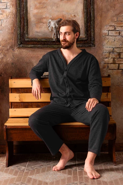 Nisanca Mevsimlik 2 İplik Düğmeli Rahat Kalıp  Erkek Pamuk Pijama Takımı- Hastane Pijaması - 5