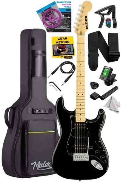Midex RPH-40BK Full Black Elektro Gitar Seti HSH Manyetik Maple Klavye Üst Kalite ürün görseli 1