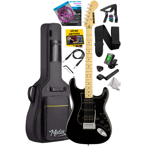 Midex RPH-40BK Full Black Elektro Gitar Seti HSH Manyetik Maple Klavye Üst Kalite