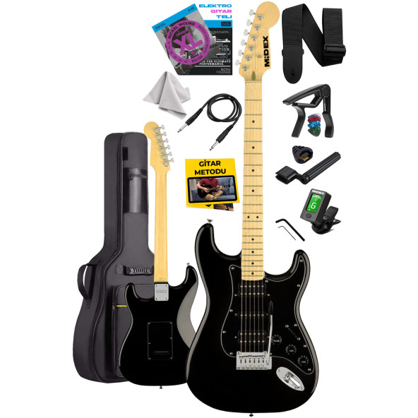 Midex RPH-40BK Full Black Elektro Gitar Seti HSH Manyetik Maple Klavye Üst Kalite - 2