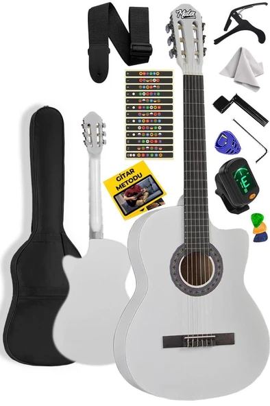 Midex CG-395WH Beyaz Renk Kesik Klasik Gitar 4/4 Yetişkin Boy Sap Ayarlı Full Set ürün görseli 1
