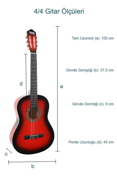 Midex CG-270RD Kırmızı Renk Klasik Gitar 4/4 Yetişkin Boy Sap Ayarlı Full Set - Resim 3