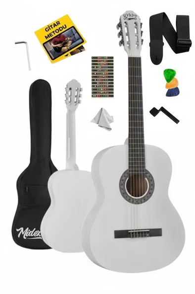 Midex CG-270WH Beyaz Renk Klasik Gitar 4/4 Yetişkin Boy Sap Ayarlı Full Set ürün görseli 1