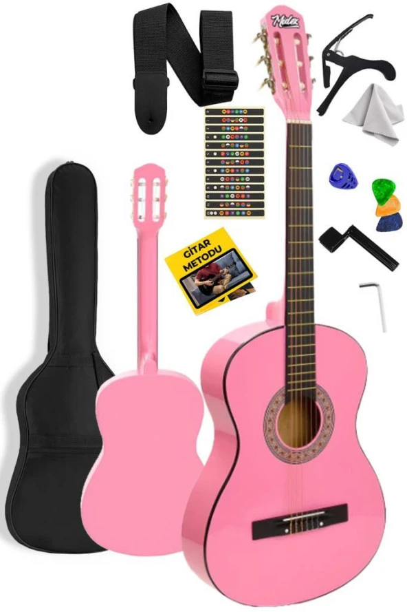 Midex CG-270PK Pembe Renk Klasik Gitar 4/4 Yetişkin Boy Sap Ayarlı Full Set