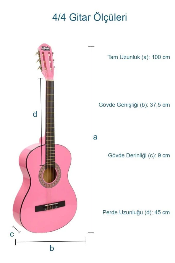 Midex Cg-270Pk Pembe Renk Klasik Gitar 4/4 Yetişkin Boy Sap Ayarlı Full Set - 3
