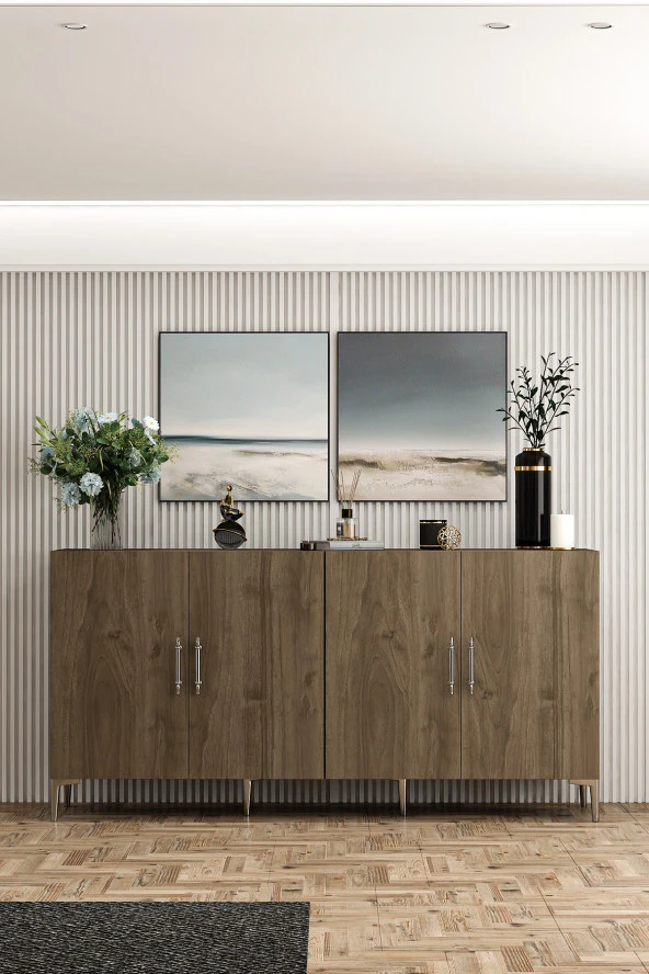 Givayo Mobilya Peri Konsol Ceviz Gümüş