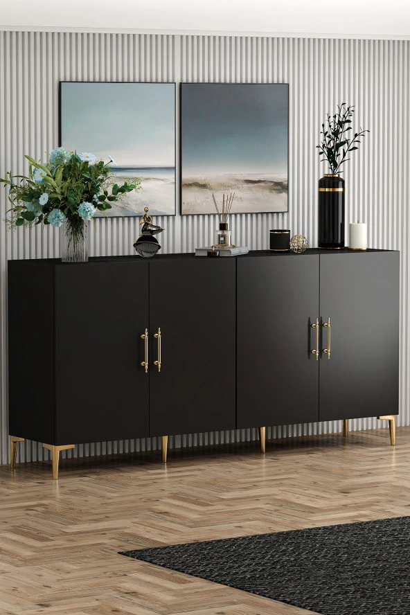 Givayo Mobilya Peri Konsol Siyah Altın - 2