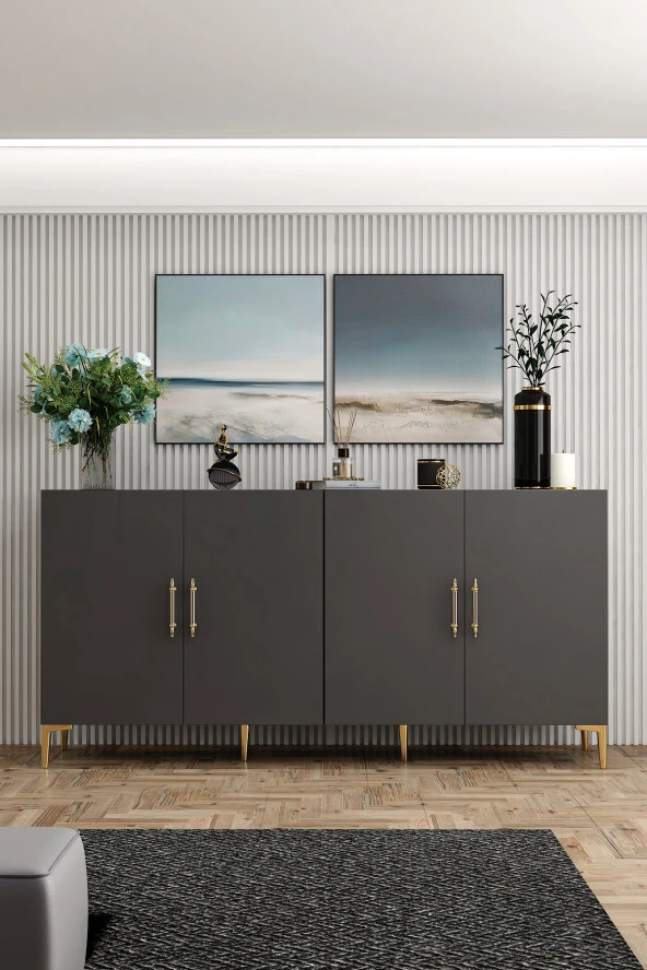 Givayo Mobilya Peri Konsol Antrasit Altın - 2