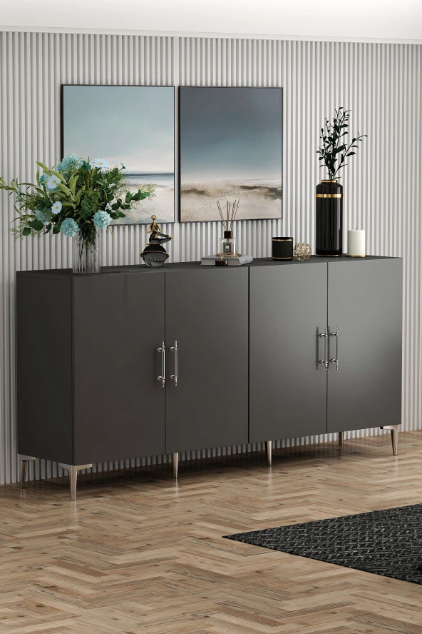 Givayo Mobilya Peri Konsol Antrasit Gümüş - 2