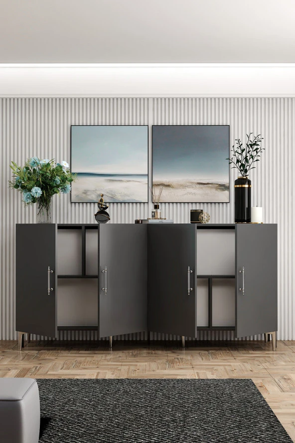 Givayo Mobilya Peri Konsol Antrasit Gümüş - 3