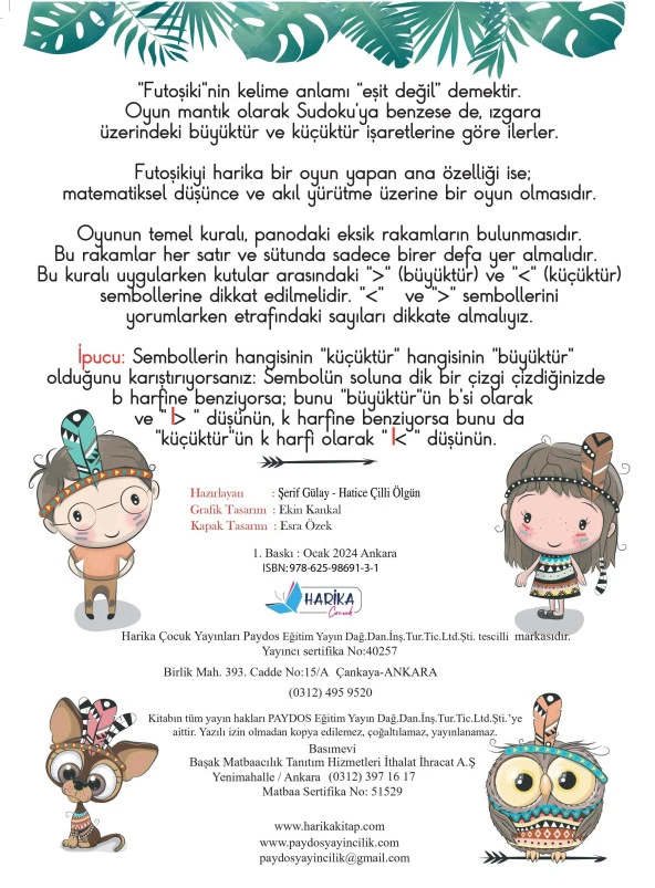 Çocuklar İçin Zeka & Dikkat Güçlendiren FUTOSHİKİ Orta Düzey Yeni Nesil JAPON SUDOKU 7-99 Yaş - 4