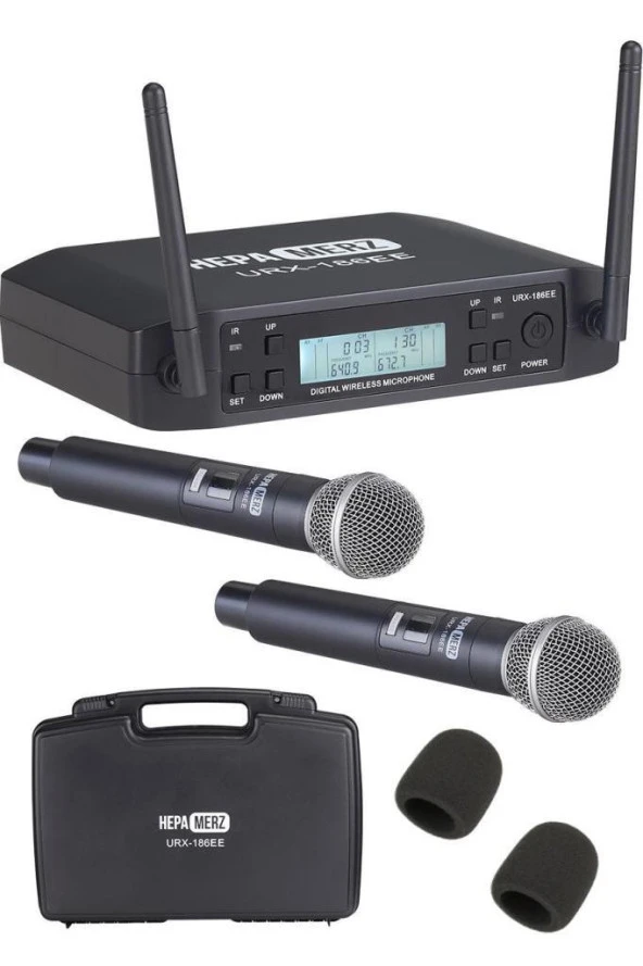 Hepa Merz URX-186EE UHF 2x100 Kanal Çiftli Kablosuz EL Mikrofonu Çift Anten LCD Ekran - 2