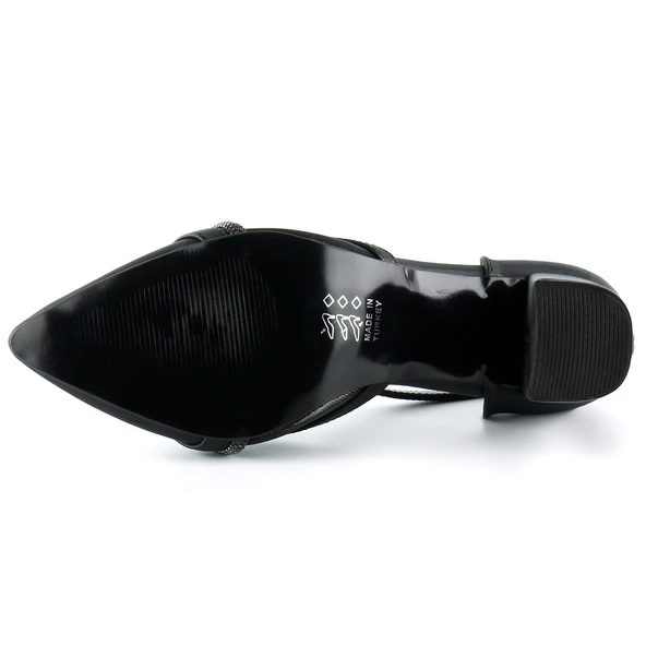 Erkan Saçmacı Molly Siyah Saten Taşlı Fileli Kalın Topuklu Abiye Ayakkabı - 5