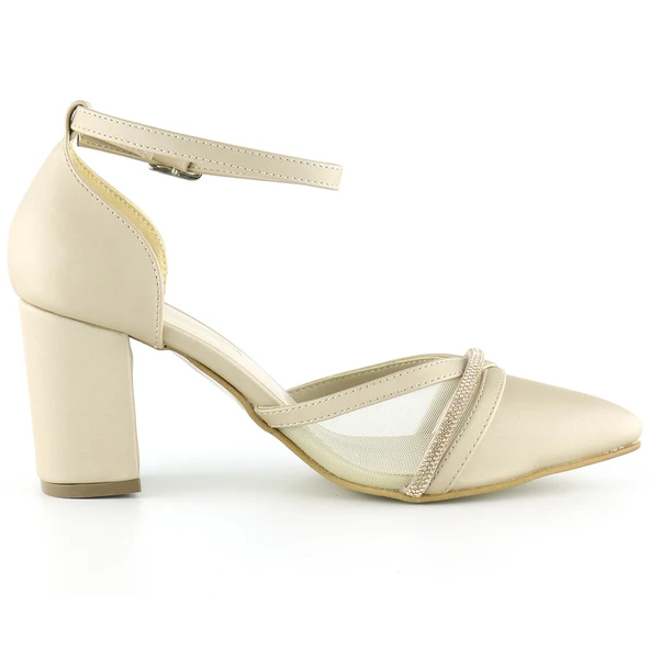 Erkan Saçmacı Molly Ten Saten Taşlı Fileli Kalın Topuklu Ayakkabı - 2