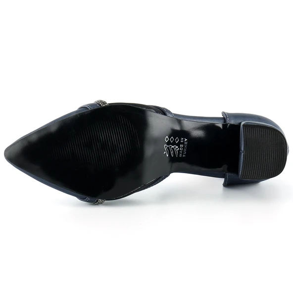 Erkan Saçmacı Molly Lacivert Saten Taşlı Fileli Kalın Topuklu Ayakkabı - Resim 5